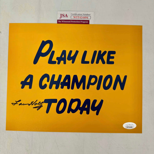 Autographed/Signed Lou Holtz Play Like A Champion Today Notre Dame Irish 8x10 College Football Photo JSA COA