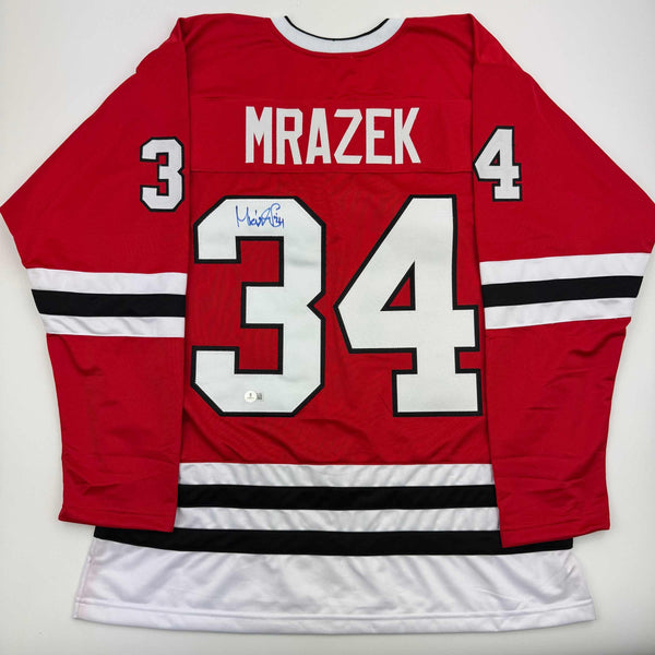 Autographed/Signed Petr Mrazek Chicago Red Hockey Jersey Beckett BAS COA