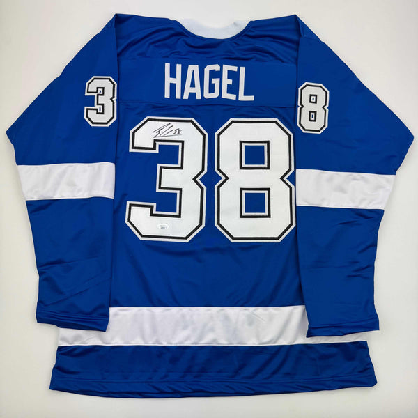 Autographed/Signed Brandon Hagel Tampa Bay Blue Hockey Jersey JSA COA