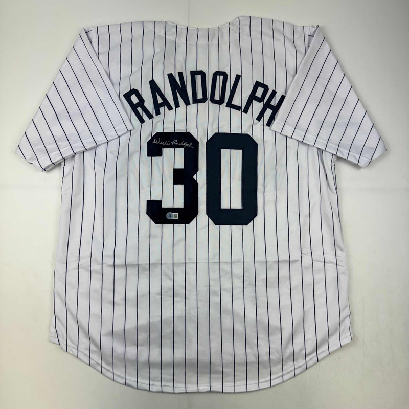 Autographed/Signed Willie Randolph New York Pinstripe Baseball Jersey Beckett BAS COA