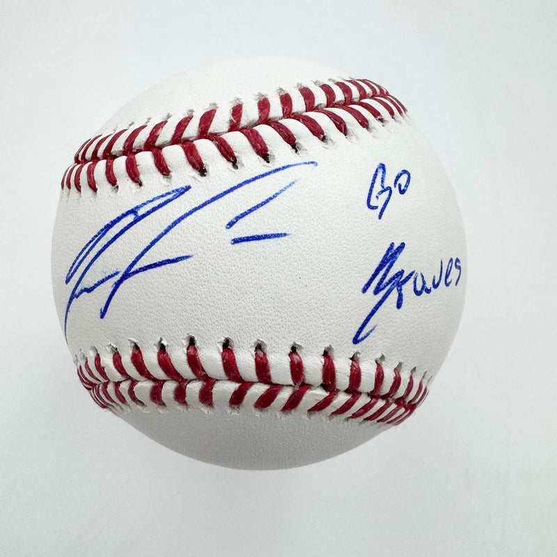 Autographed/Signed Ronald Acuna Jr. "Go Braves" Rawlings Official Major League ROML Baseball Beckett BAS COA