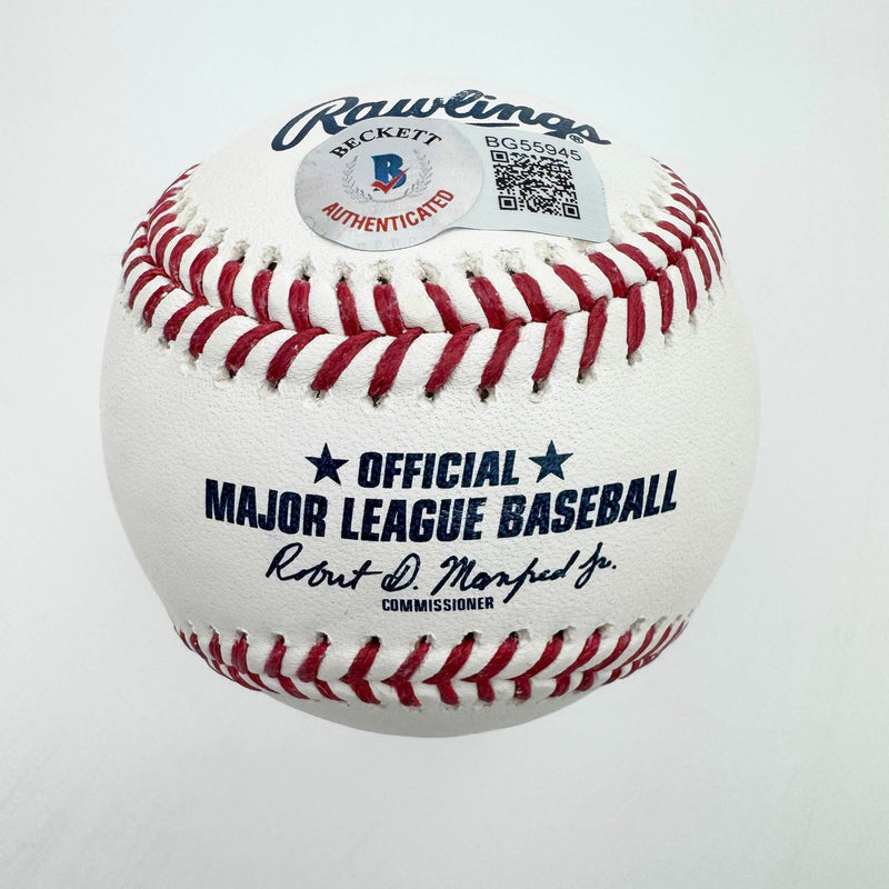 Autographed/Signed Ronald Acuna Jr. "Go Braves" Rawlings Official Major League ROML Baseball Beckett BAS COA