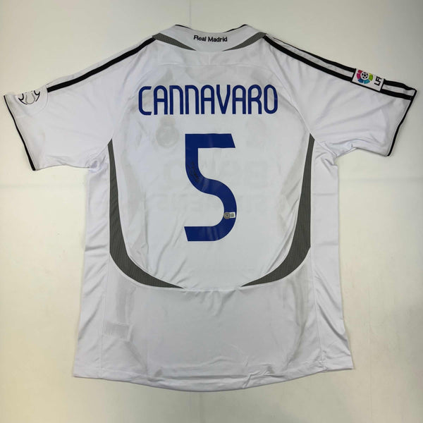 Autographed/Signed Fabio Cannavaro Real Madrid White Soccer Jersey Beckett BAS COA
