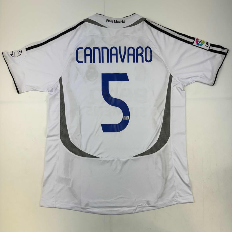 Autographed/Signed Fabio Cannavaro Real Madrid White Soccer Jersey Beckett BAS COA