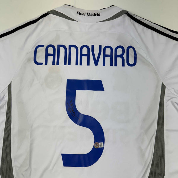 Autographed/Signed Fabio Cannavaro Real Madrid White Soccer Jersey Beckett BAS COA