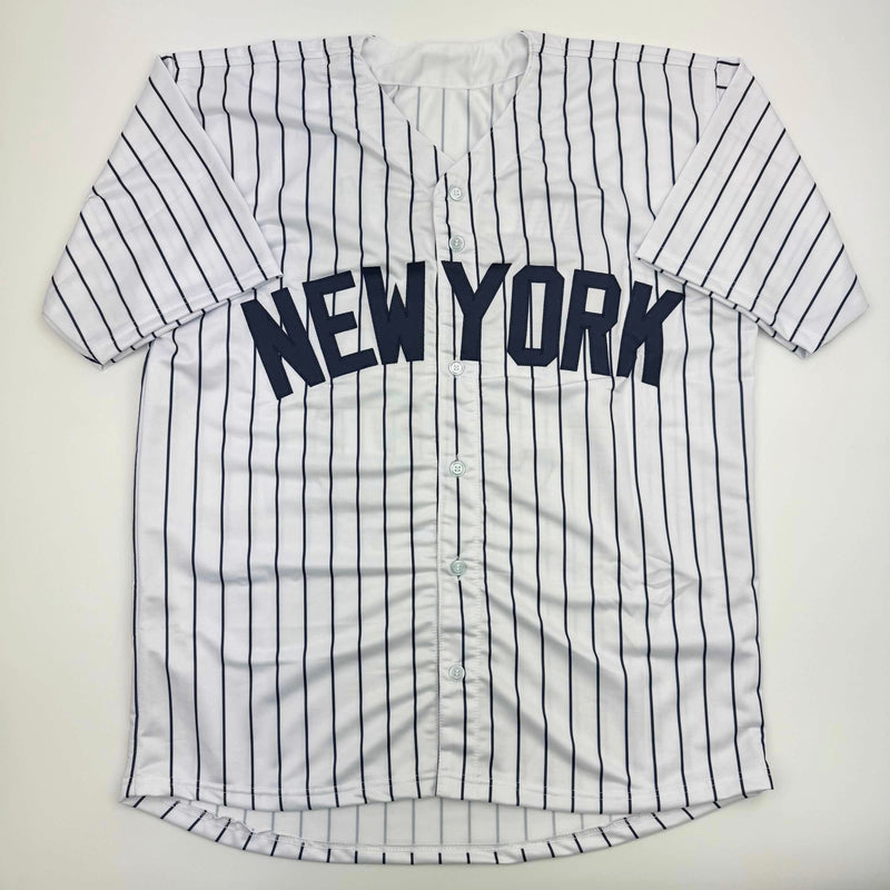 Autographed/Signed Devin Williams New York Pinstripe Baseball Jersey JSA COA