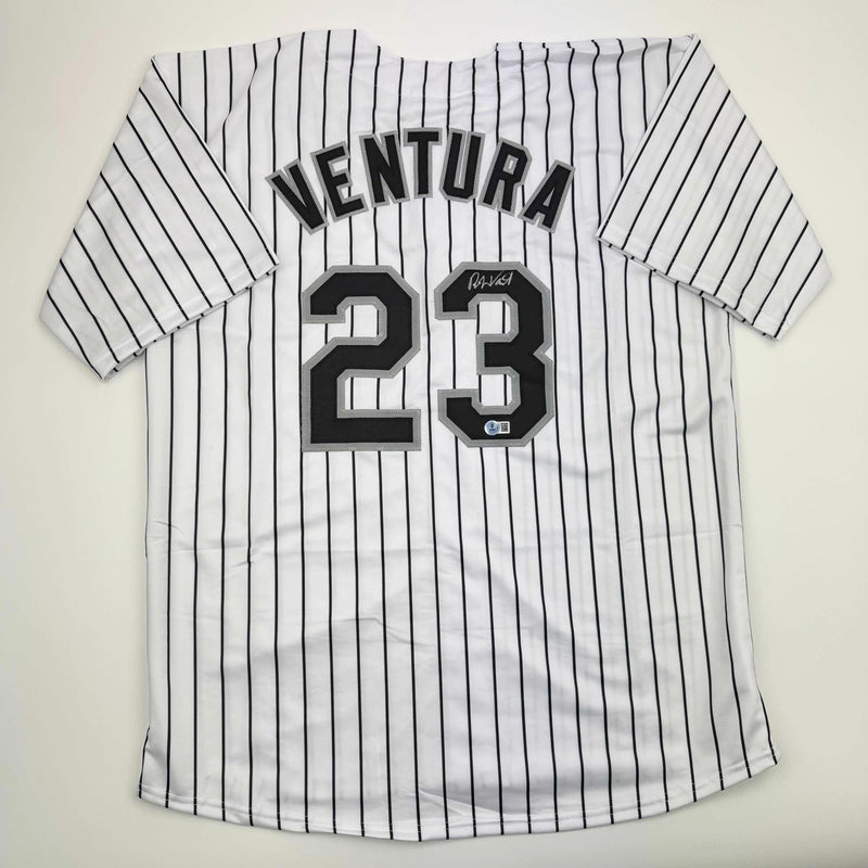 Autographed/Signed Robin Ventura Chicago Pinstripe Baseball Jersey Beckett BAS COA