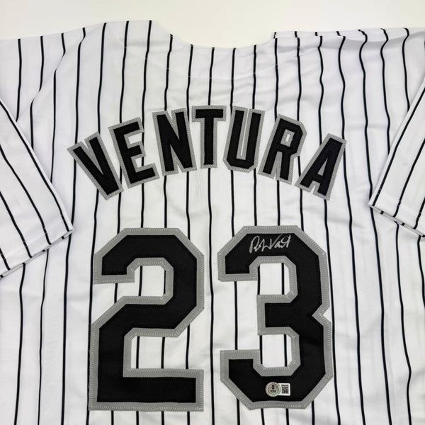 Autographed/Signed Robin Ventura Chicago Pinstripe Baseball Jersey Beckett BAS COA