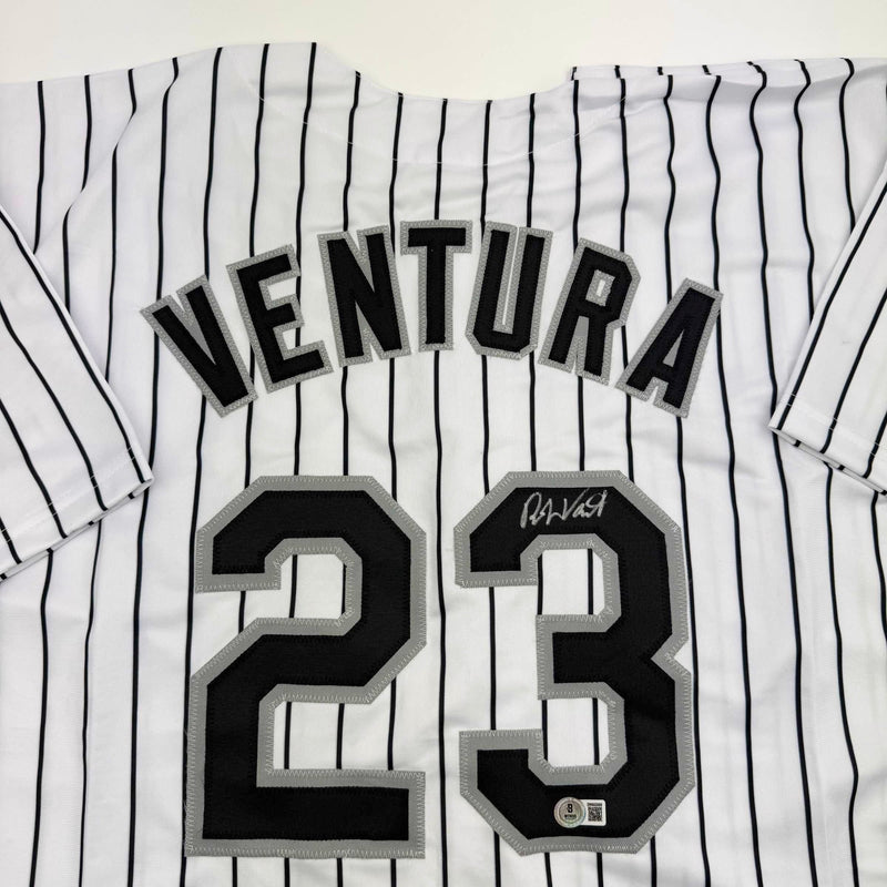 Autographed/Signed Robin Ventura Chicago Pinstripe Baseball Jersey Beckett BAS COA