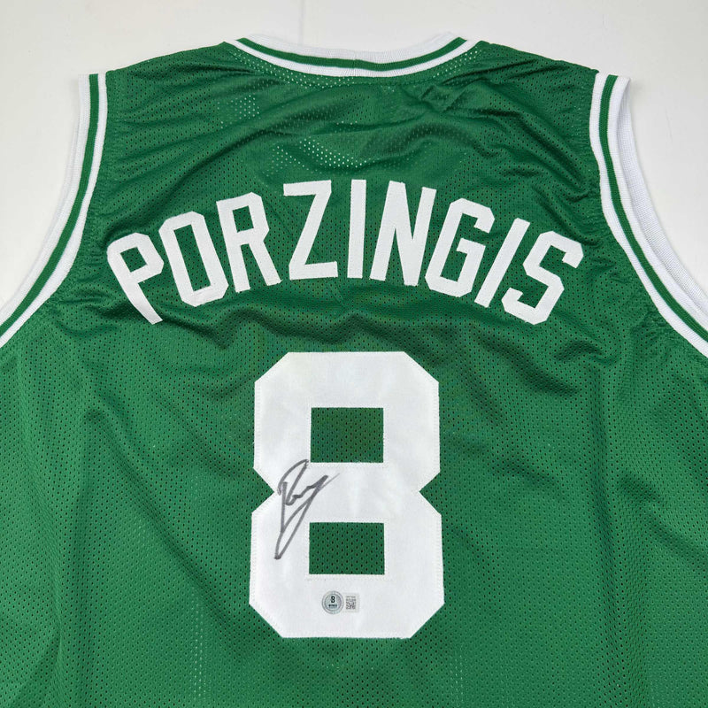 Autographed/Signed Kristaps Porzingis Boston Green Basketball Jersey JSA COA
