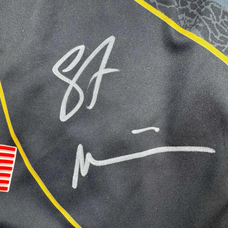 Autographed/Signed Stipe Miocic Black and Gold UFC MMA Trunks Shorts Ultimate Fighting Beckett BAS COA