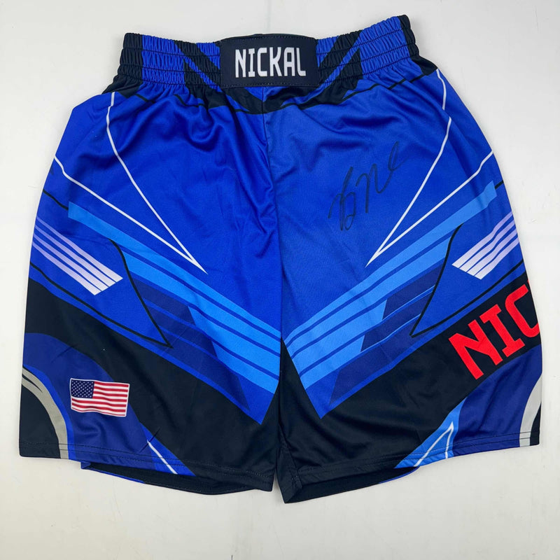 Autographed/Signed Bo Nickal Blue UFC MMA Trunks Shorts Ultimate Fighting Beckett BAS COA
