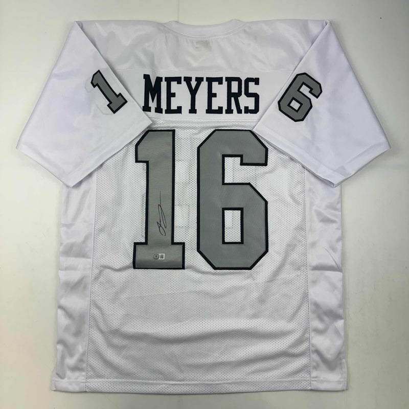 Autographed/Signed Jakobi Meyers Las Vegas Oakland White Color Rush Football Jersey Beckett BAS COA
