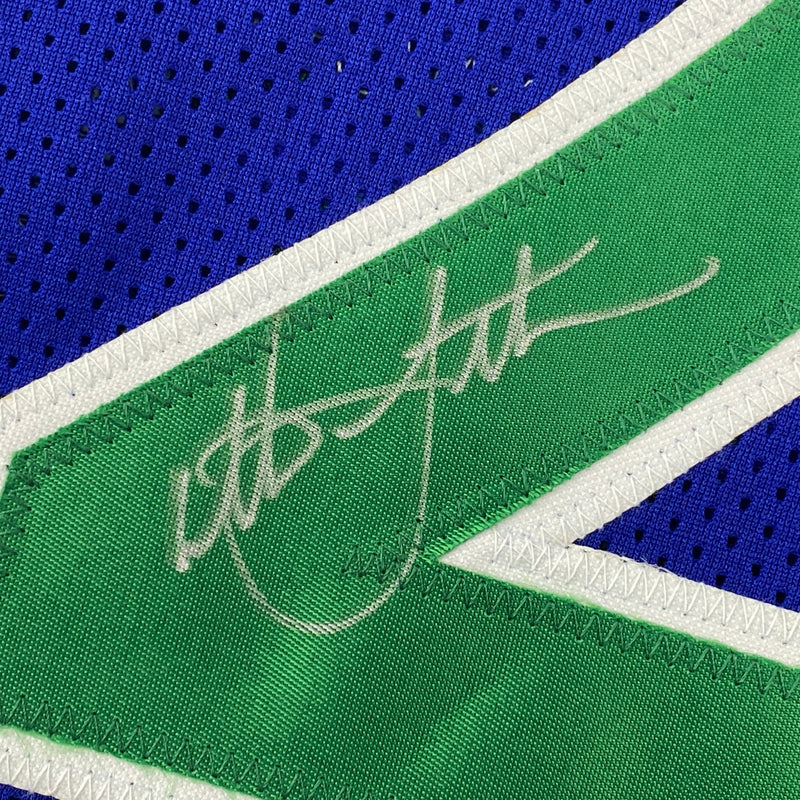 Autographed/Signed Christian Laettner Minnesota Blue Basketball Jersey PSA/DNA COA