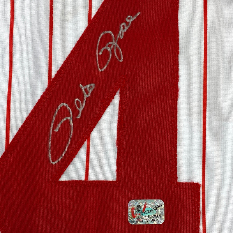 Autographed/Signed Pete Rose Cincinnati Pinstripe Baseball Jersey Athlete Hologram COA Holo