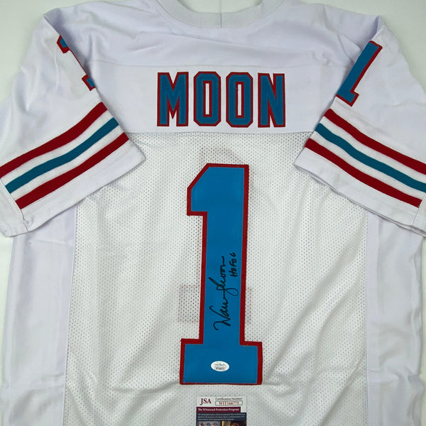 Autographed/Signed Warren Moon HOF 06 Houston White Football Jersey JSA COA