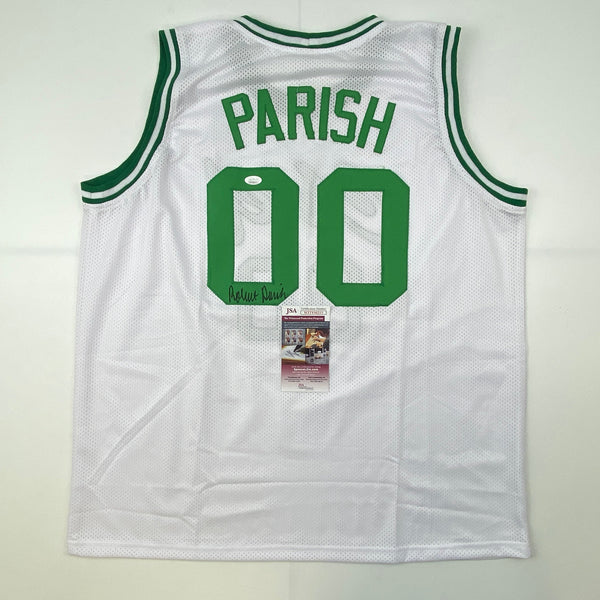 Autographed/Signed Robert Parish Boston White Basketball Jersey JSA COA