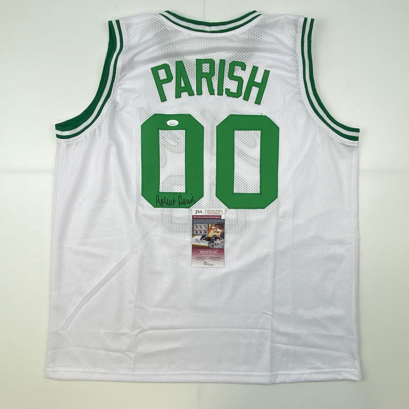 Autographed/Signed Robert Parish Boston White Basketball Jersey JSA COA