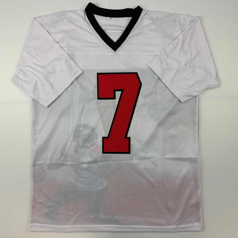 Autographed/Signed Michael Mike Vick Atlanta White Photo Artwork Football Jersey JSA COA