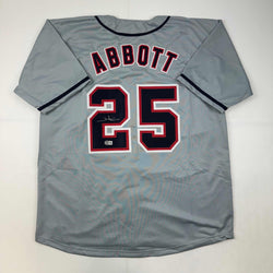 Autographed/Signed Jim Abbott California Grey Baseball Jersey Beckett BAS Holo