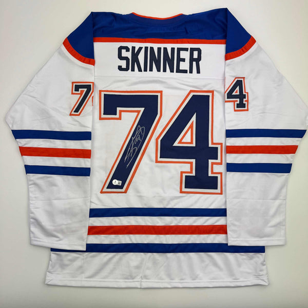 Autographed/Signed Stuart Skinner Edmonton White Hockey Jersey Beckett BAS COA