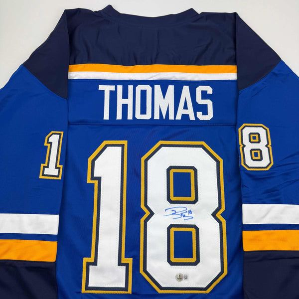 Autographed/Signed Robert Thomas St. Louis Blue Hockey Jersey Beckett BAS COA