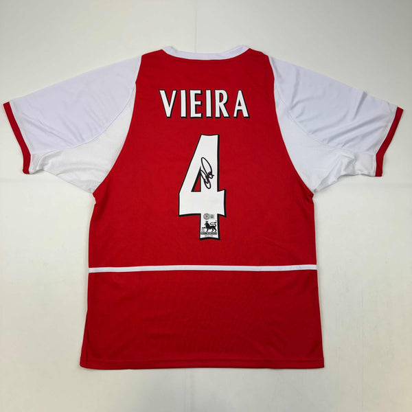 Autographed/Signed Patrick Vieira Arsenal Red Soccer Jersey Beckett BAS COA