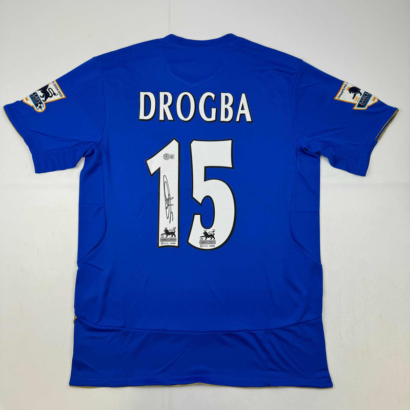 Autographed/Signed Didier Drogba #15 Chelsea FC Blue Soccer Futbol Jersey Beckett BAS COA