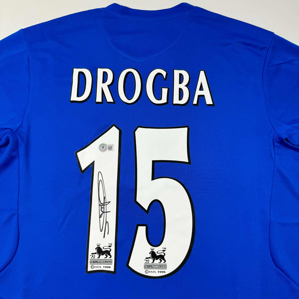 Autographed/Signed Didier Drogba #15 Chelsea FC Blue Soccer Futbol Jersey Beckett BAS COA