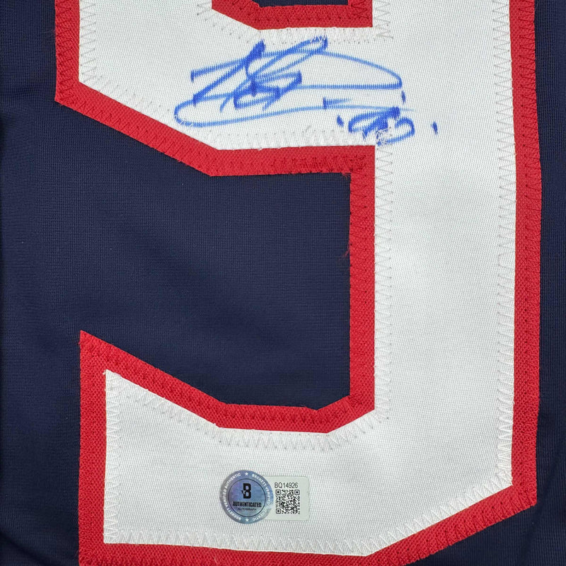 Autographed/Signed Elvis Merzlikins Columbus Blue Hockey Jersey Beckett BAS COA