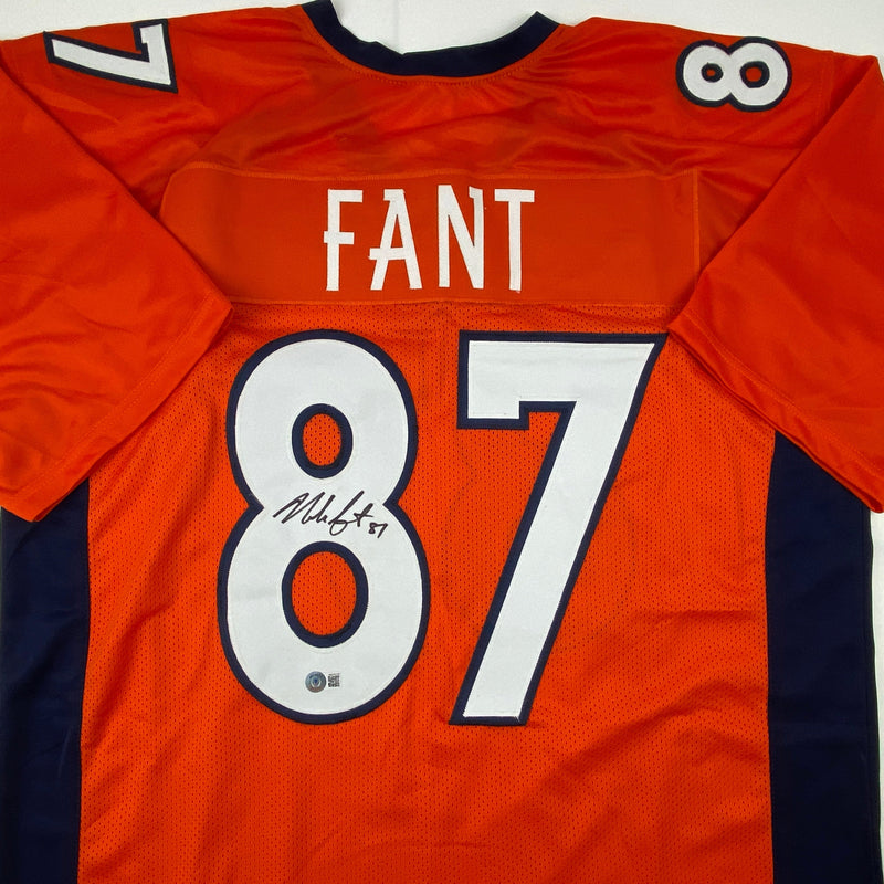 Autographed/Signed Noah Fant Denver Orange Football Jersey Beckett BAS COA