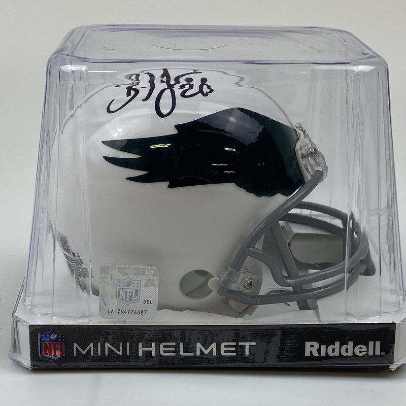 Autographed/Signed Brian Dawkins Philadelphia Eagles Retro Mini Football Helmet Beckett BAS COA