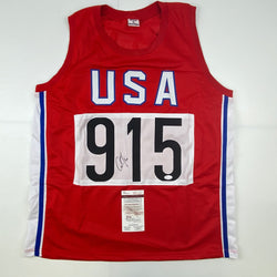 Autographed/Signed Carl Lewis Track Star United States USA Olympics Jersey JSA COA