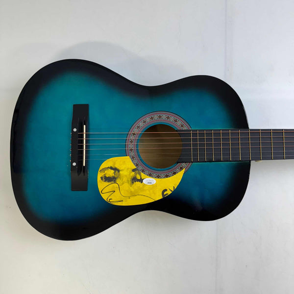 Autographed/Signed Ed Sheeran 39  Blue Acoustic Guitar Eyes Closed Music Instrument JSA Holo
