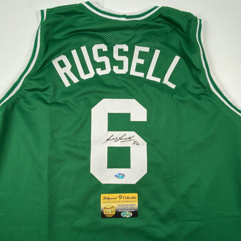 Autographed/Signed Bill Russell Boston Green Basketball Jersey Hollywood Collectibles COA