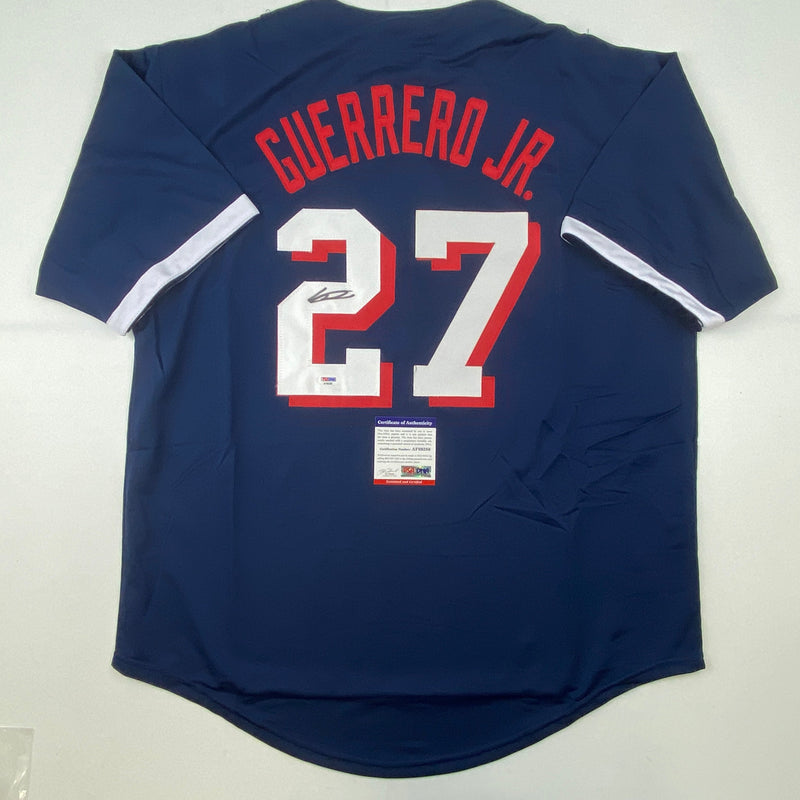 Autographed/Signed Vladimir Vlad Guerrero Jr. 2021 All-Star Game Blue Baseball Jersey PSA/DNA COA