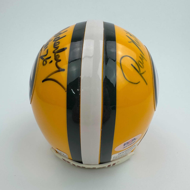 Autographed/Signed Ray Nitschke & Herb Adderley Dual Green Bay Packers Football Speed Mini Helmet PSA COA