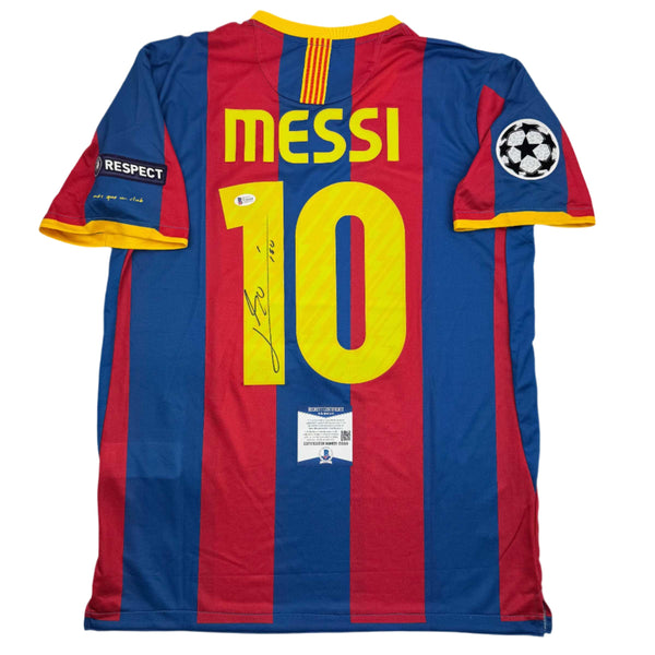 Autographed/Signed Lionel Leo Messi FC Barcelona Soccer Jersey Beckett BAS COA #3