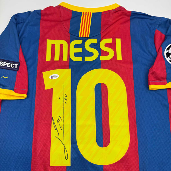 Autographed/Signed Lionel Leo Messi FC Barcelona Soccer Jersey Beckett BAS COA #3
