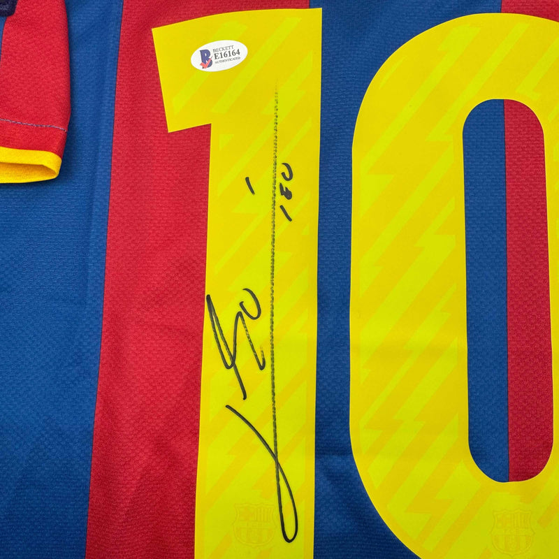 Autographed/Signed Lionel Leo Messi FC Barcelona Soccer Jersey Beckett BAS COA #3