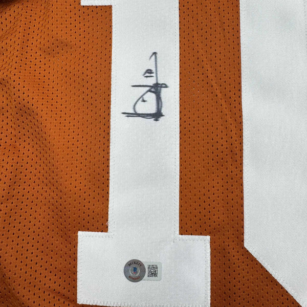 Autographed/Signed Vince Young Texas Orange College Football Jersey Beckett BAS COA