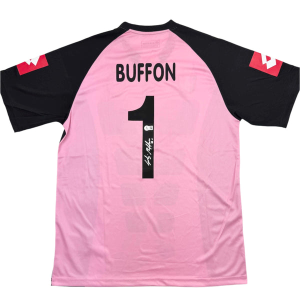 Autographed/Signed Gianluigi Buffon Juventus Pink Soccer Jersey Beckett BAS COA