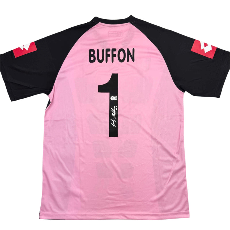 Autographed/Signed Gianluigi Buffon Juventus Pink Soccer Jersey Beckett BAS COA