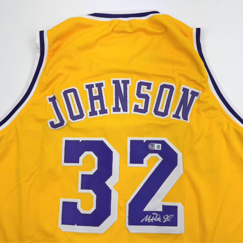 Autographed/Signed Earvin Magic Johnson Los Angeles LA Yellow Basketball Jersey Beckett BAS COA