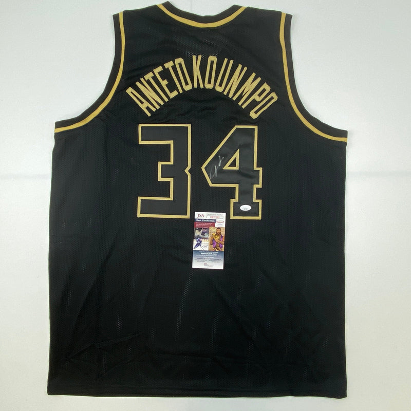 Autographed/Signed Giannis Antetokounmpo Milwaukee Blackout Basketball Jersey JSA COA