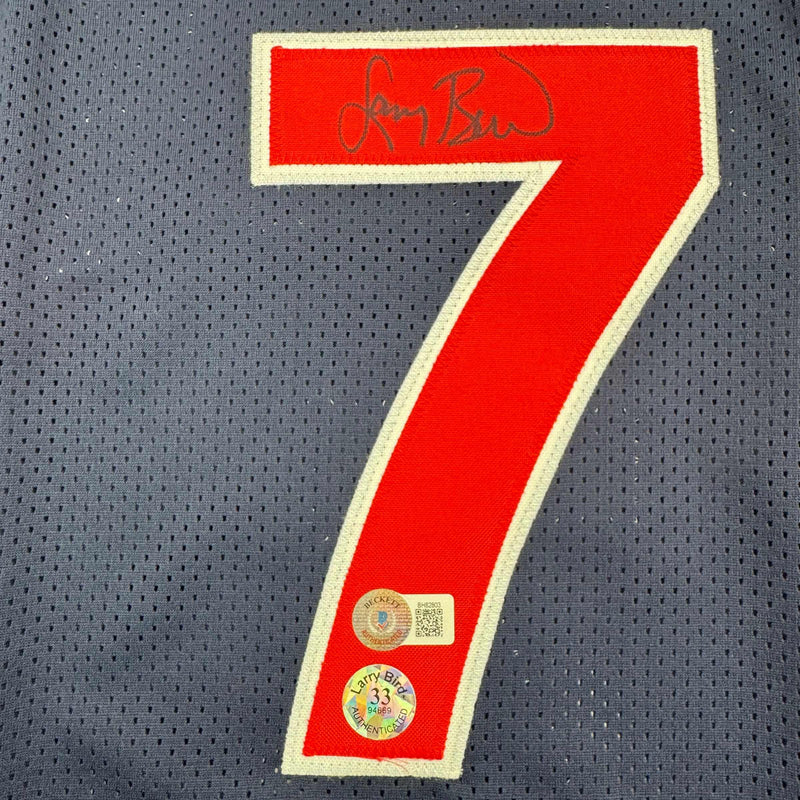 Autographed/Signed Larry Bird United States USA Blue 1992 Dream Team Basketball Jersey Beckett BAS COA