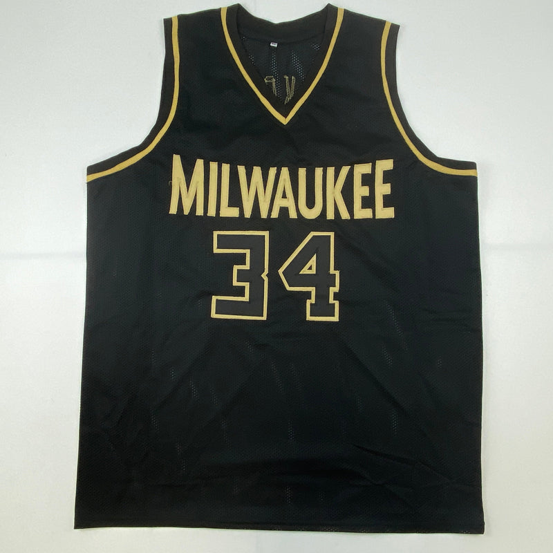 Autographed/Signed Giannis Antetokounmpo Milwaukee Blackout Basketball Jersey JSA COA