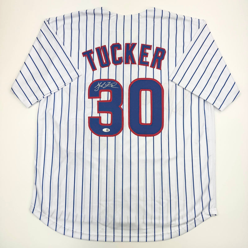 Autographed/Signed Kyle Tucker Chicago Pinstripe Baseball Jersey JSA COA