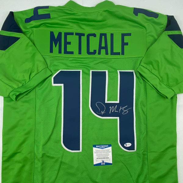 Autographed/Signed DK D.K. Metcalf Seattle Green Football Jersey Beckett BAS COA