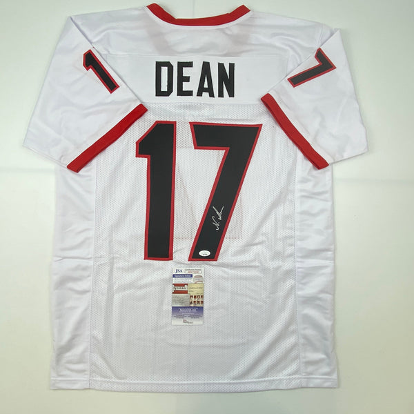 Autographed/Signed Nakobe Dean Georgia White College Football Jersey JSA COA